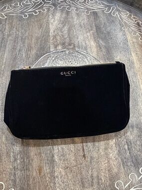 Gucci Beauty Velvet Perfumes Cosmetic Makeup Toiletry Bag Pouch Black EUC